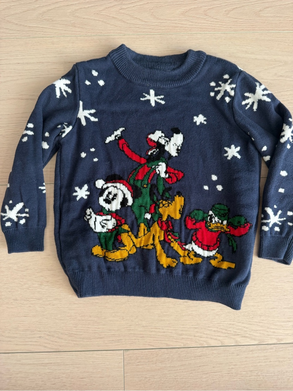 Disney Kids’ Navy Holiday Crewneck Sweater with Mickey, Goofy & Donald | 2T